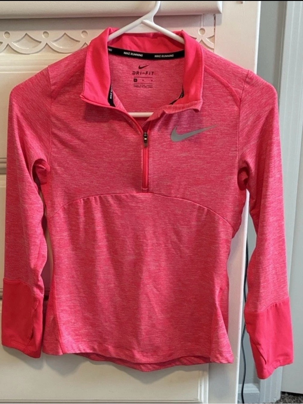 Girls Nike Hot Pink Heather Quarter-Zip Running Top-Size Medium